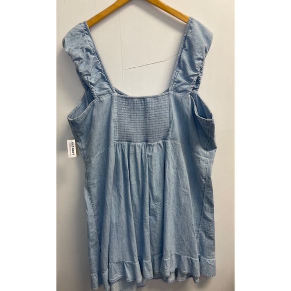Old Navy Women's‎ Plus 4X Fit & Flare Puff-Sleeve Smocked Jean Mini Dress - Picture 8 of 8